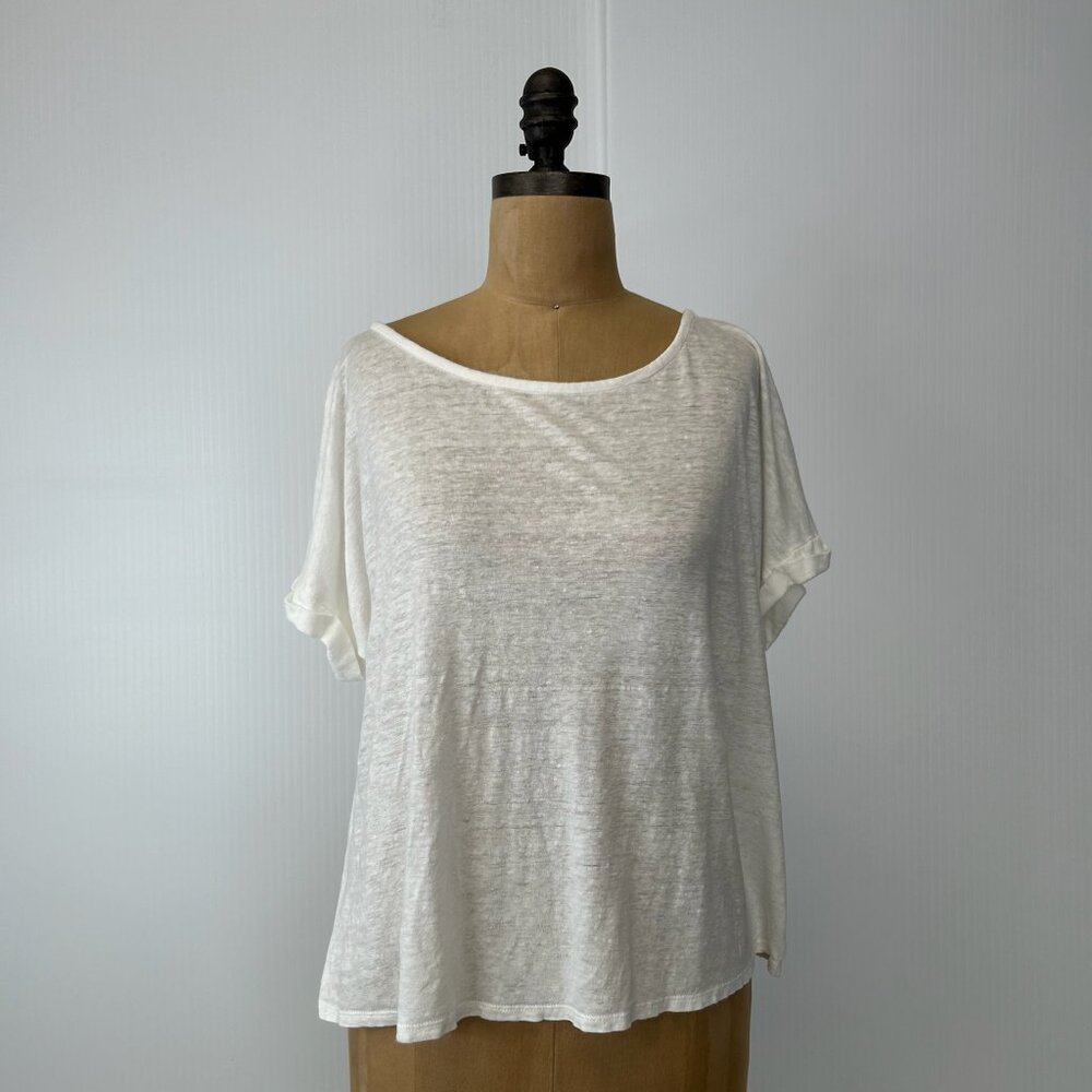 Eileen Fisher Blouse Women Small Organic Linen Round Neck Work Party System Core